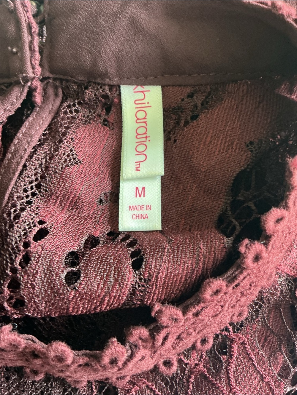 Xhilaration Burgundy Lace High-Neck Long-Sleeve Blouse - Picture 8 of 8